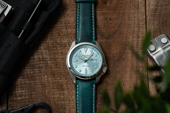 Premium Wax Calfskin Leather Strap - Caribbean Blue