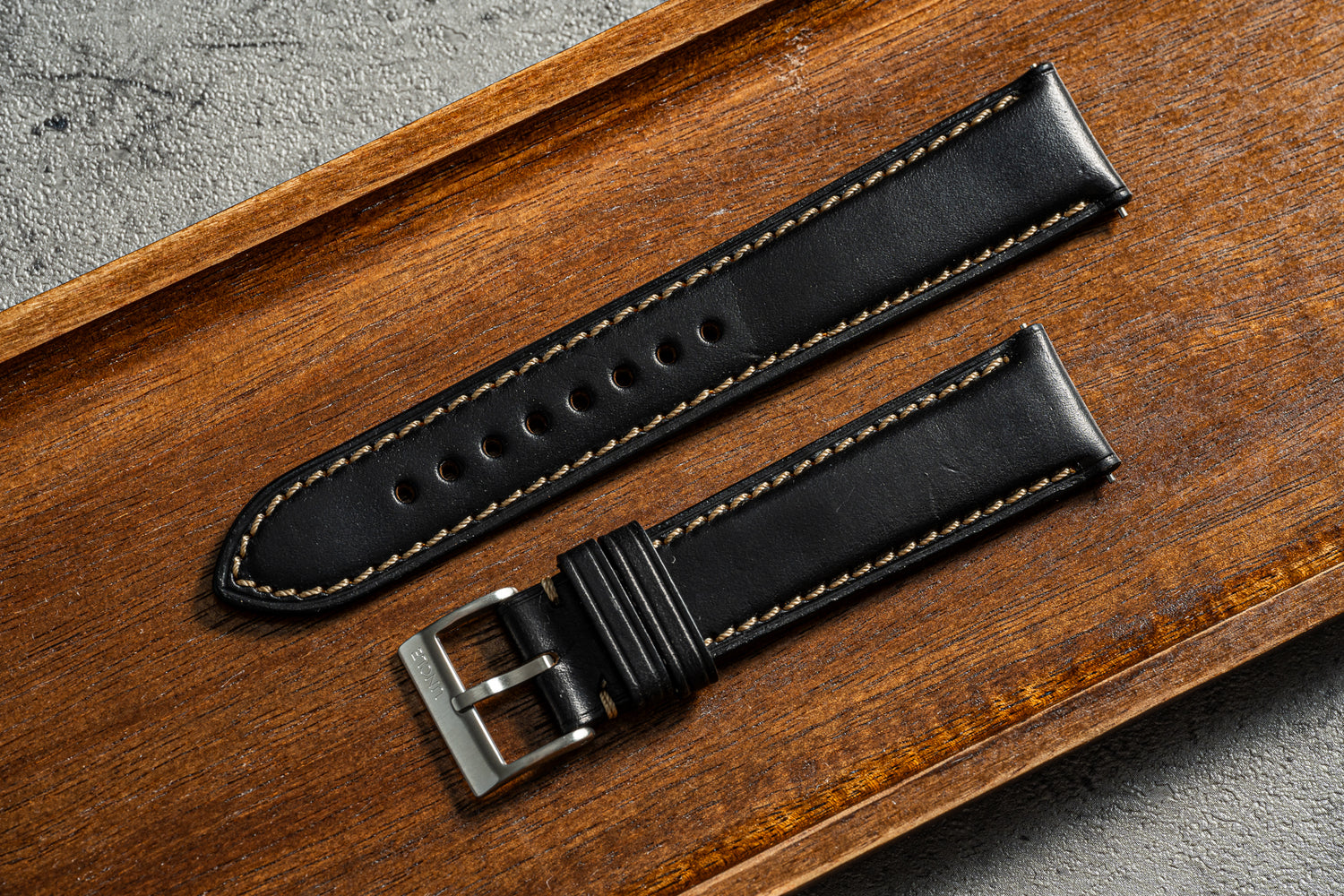 black leather dress watch strap Black Leather Watch Band Classic Pebble Strap
