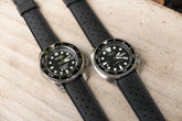 Uncle Straps black rubber tropic watch strap on Seiko dive watches